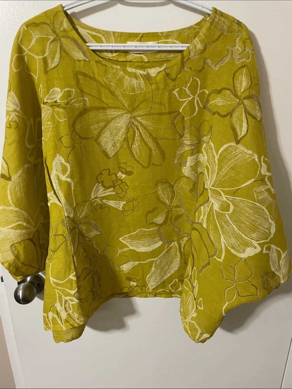 New Collection, Made in Italy Yellow Floral Linen Two Piece Top & Pants Size XL